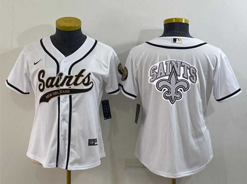 Women%27s New Orleans Saints White Team Big Logo With Patch Cool Base Stitched Baseball Jersey->women nfl jersey->Women Jersey